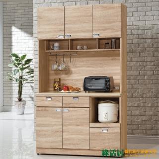 【綠活居】艾德諾3.9尺橡木色五門三抽石面餐櫃組合(上+下座)