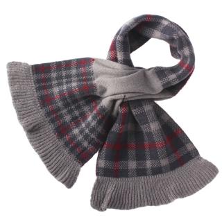 【DAKS】格紋針織羊毛荷葉邊圍脖(灰色)