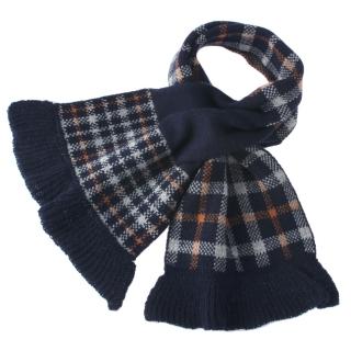 【DAKS】格紋針織羊毛荷葉邊圍脖(深藍)
