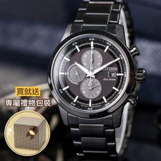 【CITIZEN】三眼計時光動能錶-鍍黑(CA0615-59E)