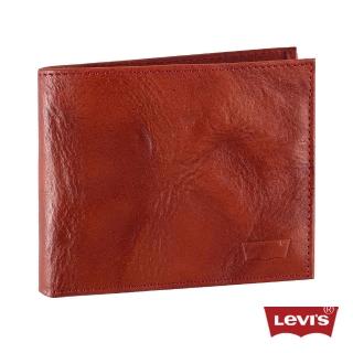 【Levis】男款Logo壓紋咖啡紅色真皮皮夾