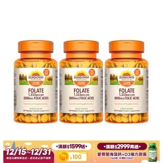【美國Sundown日落恩賜】高單位葉酸800mcg錠100錠(3瓶組)