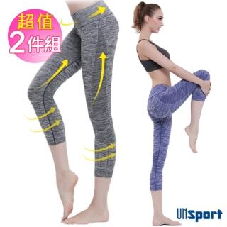 【Un-Sport高機能】高彈力AB紗透氣托肌七分褲-超值二件組(瑜伽/健身/跳舞)