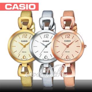 【CASIO 卡西歐】日系玫瑰金系列-小徑面造型皮革女錶(LTP-E402PL)