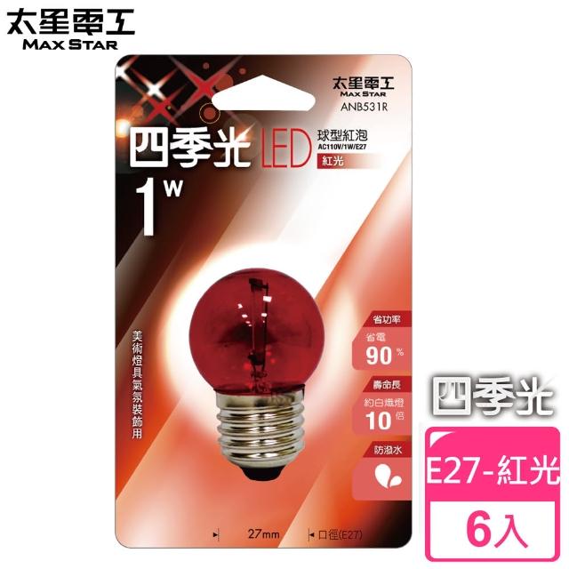 【太星電工】四季光LEDmomo購物折價卷球型紅泡E27/1W(紅光/6入)