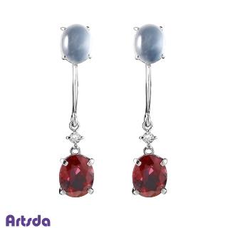 【Artsda】天然白翡尖晶石美人鑽石耳環(正紅尖晶石 18K金 夾式)