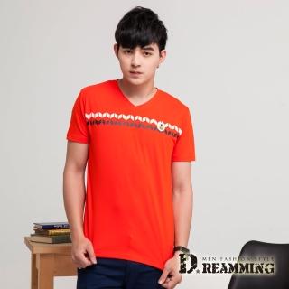 【Dreamming】簡約立體徽章萊卡彈力V領短T(共二色)