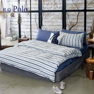 【R.Q.POLO】藍條紋 水洗棉系列-雙人標準薄被套床包四件組(5X6.2尺)