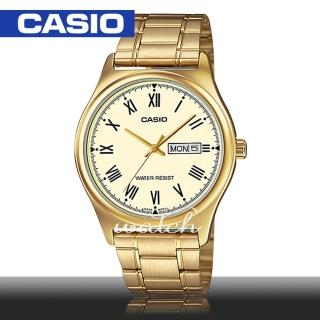 【CASIO 卡西歐】燦金大方錶款_不銹鋼指針男錶(MTP-V006G)