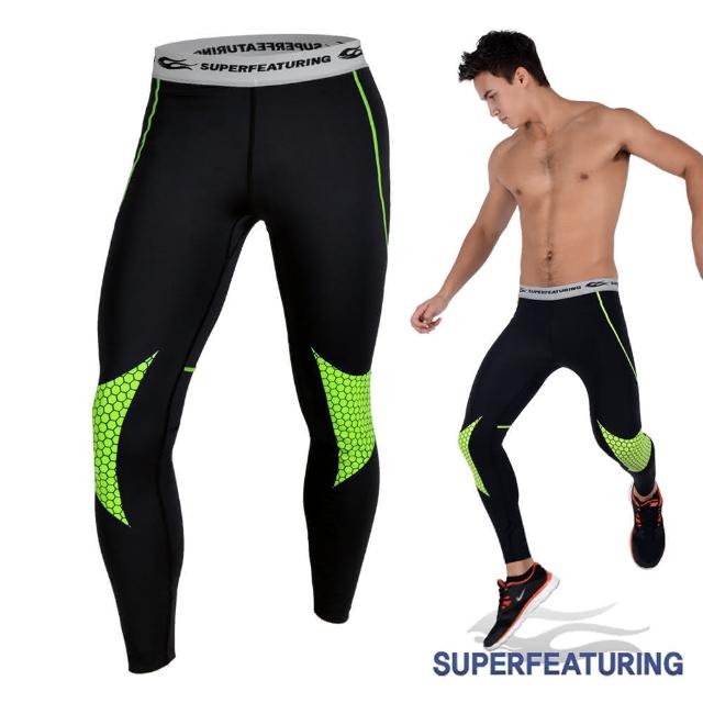 【SUPERFEATURING】專業跑步 三鐵 Hicolor鱗紋momo 2台運動壓縮緊身褲(亮綠)