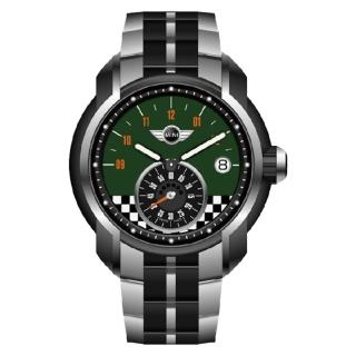 【MINI Swiss Watches】英倫風範賽車旗幟運動計時鋼帶腕錶-綠(MINI-49ES)