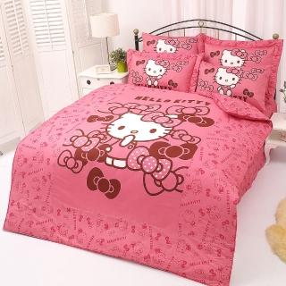 【享夢城堡】HELLO KITTY 我的小可愛系列-單人純棉三件式床包涼被組(紅.粉)