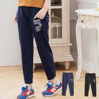 【衣心衣意中大尺碼】韓風流行圖印口袋顯瘦休閒褲(黑色-藍色B8018)