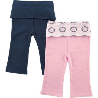 【美國 Luvable Friends】腰反摺棉質休閒長褲2件組 - 深藍粉紅(90462)