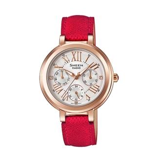 【CASIO 卡西歐 SHEEN 系列】完美閃耀_羅馬時刻三眼石英女錶(SHE-3034GL)