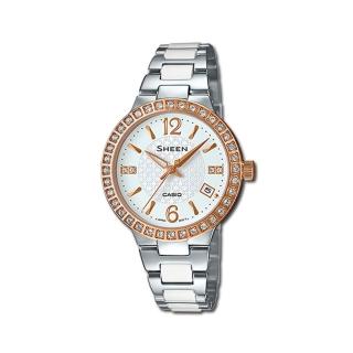 【CASIO 卡西歐 SHEEN 系列】夏日新品_施華洛世奇水晶_不鏽鋼女錶(SHE-4049SG)