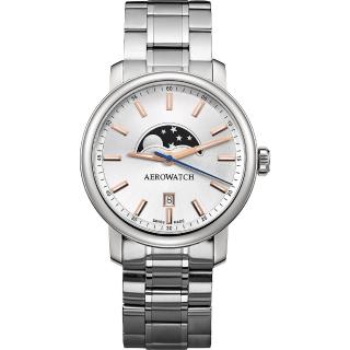 【AEROWATCH】Renaissance moon 復刻石英腕錶-銀/40mm(A08937 AA01 M)