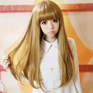 【米蘭精品】女假髮整頂假髮長假髮(直髮微彎齊瀏海氣質美髮用品穿搭配件3色69o16)