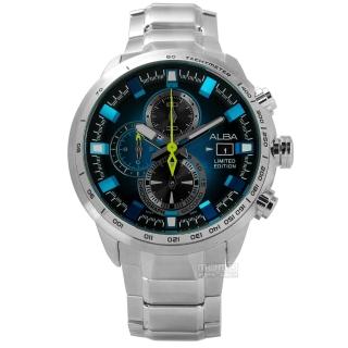 【ALBA】劉以豪限量款翻轉有型日期三環計時不鏽鋼手錶 藍黑色 47mm(VK67-X010B.AV6063X1)