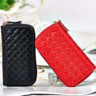 【米蘭精品】真皮鑰匙包男女配件(菱格編織紋韓版時尚多功能11色71b21)