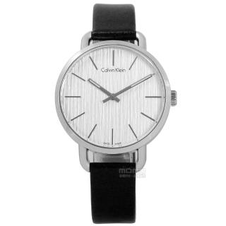 【Calvin Klein】EVEN 沉靜雅緻岩紋皮革手錶 銀白x黑 36mm(K7B231C6)