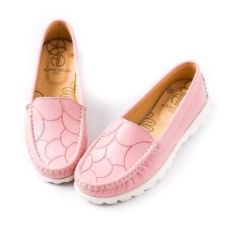 【ALAIN DELON】樂活粉嫩真皮舒適休閒鞋A76101(3色白色粉色 淺藍色)