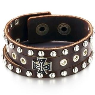 【米蘭精品】真皮手環鈦鋼手鍊男飾品(街頭搖滾龐克風格生日情人節禮物73cq97)