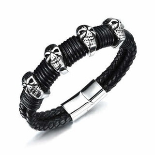 【米蘭精品】真皮手環鈦鋼手鍊男飾品(街頭搖滾骷髏頭造型生日情人節禮物73cq99)