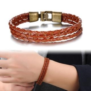 【米蘭精品】真皮手環鈦鋼手鍊男飾品(原創簡約編織皮革情人節生日禮物73cq42)