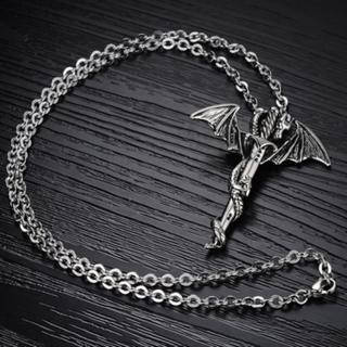 【米蘭精品】鈦鋼項鍊吊墜(搖滾時尚翼龍寶劍生日情人節禮物男配件2色73cm3)