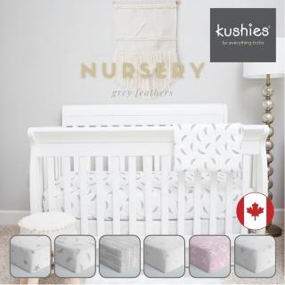 【加拿大 kushies】純棉棉絨床包 71x132cm(淺灰花紋)