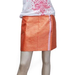 【BALENCIAGA】優雅緞面側邊金蔥短裙(橘-38 192959-9000)