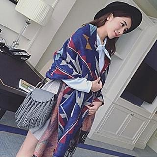 【米蘭精品】羊毛圍巾長披肩(簡約大方幾何圖形防寒保暖女圍脖2色73hy32)