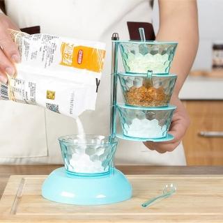 【PUSH! 餐具廚房用品】360度4層調味瓶廚房調味料油鹽調味罐儲物罐(D89)
