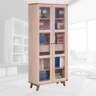 【樂和居】克洛斯2.6尺內抽玻門書櫥櫃(邊條+腳架全實木製)