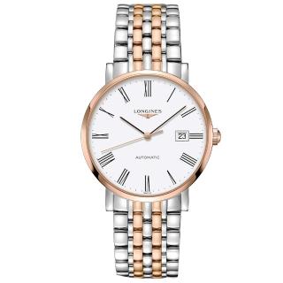【LONGINES】浪琴 Elegant 羅馬機械腕錶-白x雙色版/39mm(L49105117)