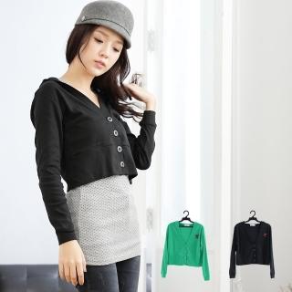 【衣心衣意中大尺碼】短版羅紋外套帽T(黑-綠A1122)