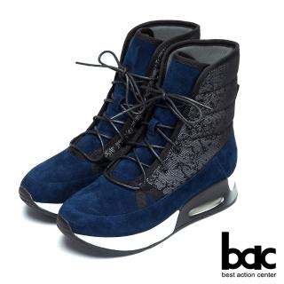 【bac】休閒時尚 異材質混搭休閒短靴(藍色)