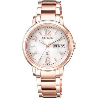 【亞洲限定款 CITIZEN】星辰 XC 光動能城市女錶-銀x玫瑰金/32mm(EW2422-55A)