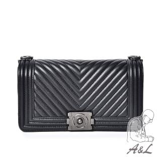 【A&L老工匠】限量香奈V菱格羊真皮包(魅力黑)