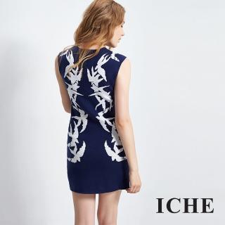 【ICHE 衣哲】燕子印花長版上衣洋裝 兩穿/兩色
