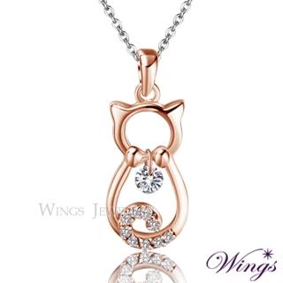 【WINGS】寶貝貓貓 甜蜜可愛精鍍玫瑰金方晶鋯石項鍊 聖誕(墜子 吊墜 貓)