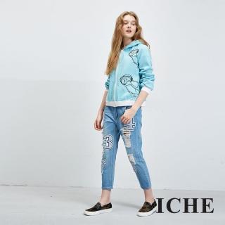 【ICHE 衣哲】手繪感刺繡連帽刷毛外套