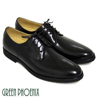 【GREEN PHOENIX 男鞋】雷射雕花綁帶全真皮低跟輕量皮鞋(黑色)
