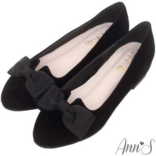 【Ann’S】優雅輕甜-織帶蝴蝶結V口內增高娃娃鞋(黑)