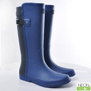 【Neon Walk 尼沃】長筒撞色雨靴-藍撞黑色(雨鞋 雨靴 長筒雨靴 高筒靴)