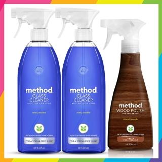 【Method 美則】歲末掃除好幫手1+2件組(木質保養清潔劑 354mlX1罐+薄荷玻璃清潔劑828mlX2罐)