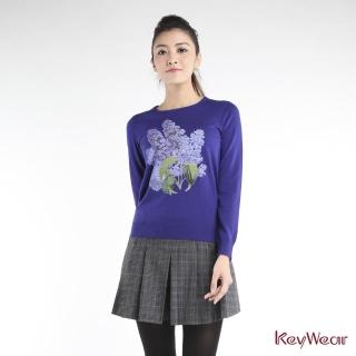 【KeyWear奇威名品】100%羊毛薰衣草圖騰印花長袖毛衣(共3色)