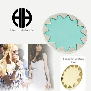 【House of Harlow 1960】好萊塢品牌 太陽神戒指 水藍皮革 大面(可調式 皮革 大面)