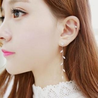 【米蘭精品】耳環流行銀飾品鑲鑽耳飾(精緻樹葉造型長款氣質情人節生日禮物首選2色73ag245)